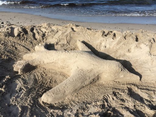 Fisch aus Sand liegt am Ostseestrand